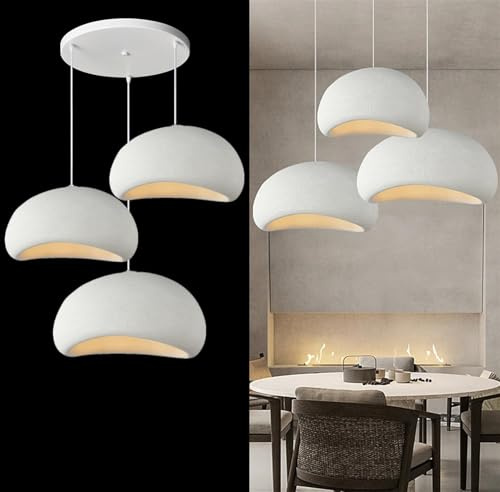 CNMKLM 3-Lichter Pendelleuchte Wabi Sabi Hängeleuchte Esszimmer Kücheninsel Hängelampe,Beton Zement Look Lampenschirm E27 Sockel,Skandinavischer Stil Schlafzimmer Esszimmertisch Pendellampe(C)