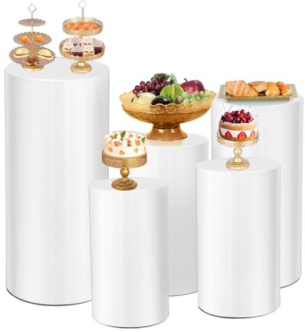 funrautz Hochzeitstortenständer, zylinderförmig, hohe Kuchen-Dessert-Ständer, Sockelständer für Hochzeit, Geburtstag, Party, Dekoration, Weiß, 5 Stück
