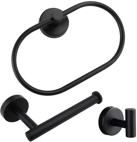 Black Towel Rail Toilet-Roll Holder - Black Towel Holder, Toilet Paper Holder for Bathrooms 3 Set 09-0312