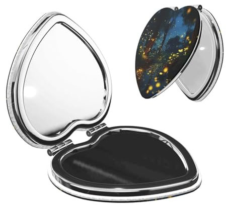DWVTFSM Fireflies Kompaktspiegel, kleiner Reise-Make-up-Spiegel, 2-fache, 1-fache Vergrößerung, tragbarer Klappspiegel, leicht, Metall, Kosmetik-Taschenspiegel für Frauen, Geschenke