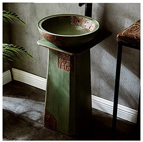 GLJTUO Traditional Pedestal Sink Handcrafted Ceramic Bathroom Basin and Full Pedestal washbasin for Indoor and Outdoor 44 x 40 x 80cm (H)