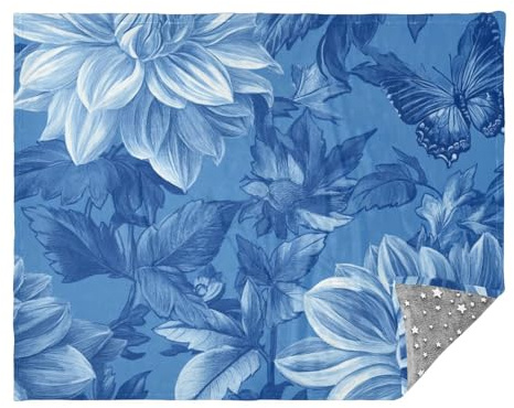 Manta de dalia única azul para sofá, sala de estar, cómoda, manta de sala de estar, manta de 50 x 70 pulgadas, manta para adolescentes