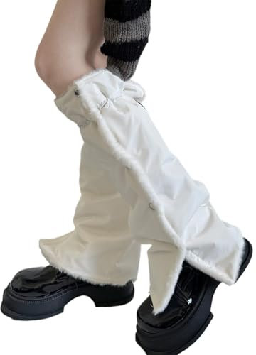 omiinitio Subcultures Slouch Beinstulpen Mit Fleece Gefüttert Kordelzug Seitliche Schlitzknöpfe Stiefelüberzüge Fußlose Socken Für Damen