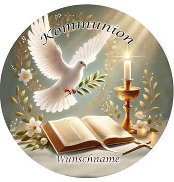 Tortenbild mit Wunschname Kommunion, Ø 20cm, 00970 | Zuckerbild, Essbares Foto, Tortenaufleger, Fondant, Super Qualität