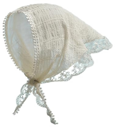 2 Stück Damen Stirnbänder Vintage Spitze Dreieckig Kopftuch Kopftüchern Boho Haarschmuck Haarbänder Dreieckstuch Haarschal Haarband Kopfbedeckung Kopftüchern für Tägliches Tragen,Beige