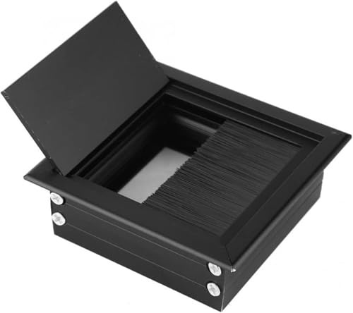 Passacavo da scrivania in lega di alluminio, copricavo rettangolare con spazzola nera for PC, tavolo da ufficio, 1 porta di uscita for la gestione dei cavi(Black,120x120mm)