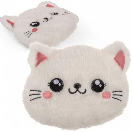 MIJOMA Wärmekissen Katze – 18x18 cm – 350g Tonkugeln – Mikrowellen-Wärmekissen – süßes Design – flauschig & entspannend für Kinder & Tierliebhaber