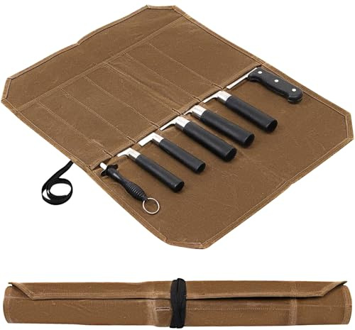 Etui Couteau Cuisine, Sacoche à Couteaux Toile avec 8 Compartiments, Rangement Multifonction pour Couteaux Cuisine, pour Chefs, Camping et Pique-Niques (Kaki)