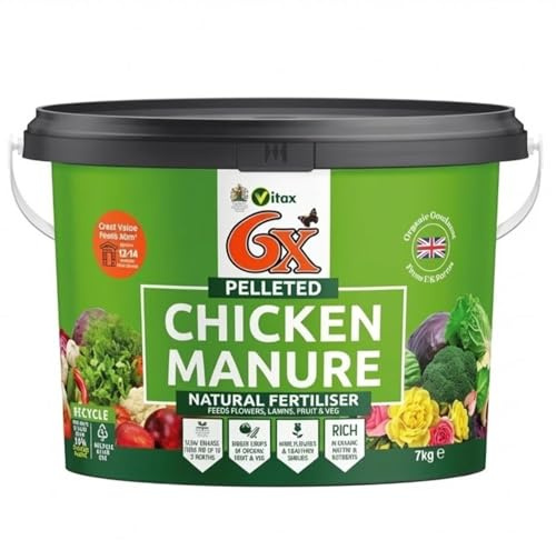 Vitax 6X Pelleted Chicken Manure 7kg | 100% Organic Fertiliser | Six Times Richer Than Farmyard Manure | Slow Release | Vegetables Flowers Lawns Roses Trees | Weed Free | Soil Conditioner