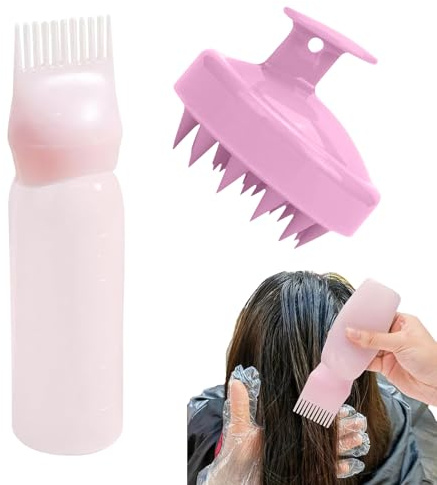 Hair Oil Applicator with Leak-Proof Continuous Spray Bottle and Scalp Massager Shampoo Brush for Hair Coloring and Treatment (Pink)