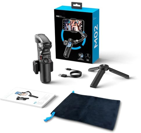 Aumotop M02 AI Kit Stabilizzatore Cardanico per Telefono a 3 Assi Controllo Gestuale Anti-shake per Vlog con Mini Treppiede Telecomandato, max. Carico Utile di 280 G, Telefoni (M02)