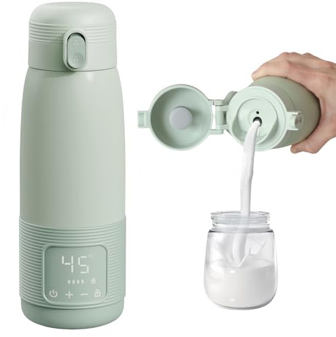 Babyflaschenwärmer, Schnellheizender Babyflaschenwärmer, Temperaturkontrolle 37~55 °C mit Digitalanzeige Tragbarer Flaschenwärmer Große, 500ml Kapazität für Reisen & Nachtfütterung (Hellgrün)