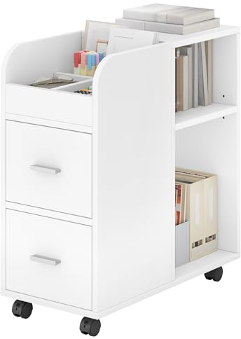 YITAHOME Contenedor rodante con 2 cajones, archivador con estante ajustable y compartimentos de almacenamiento, armario de almacenamiento multifuncional para oficina, mesa auxiliar para sala de estar