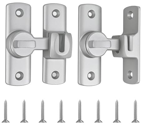 2 Packs Silver Sliding Door Latch, 90/180 Degree Flip Door Latch Lock | Barn Door Gate Latches Lock Hardware with Screws for Bathroom Garage Garden Cabinets Window