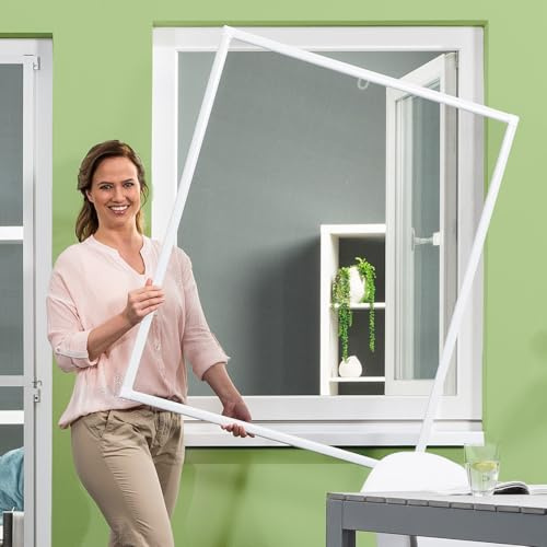 empasa Insektenschutz Fenster Basic mit Alurahmen und FILATEC® Gewebe in Schwarz, kürzbarer Bausatz zur Selbstmontage, Farbe:Weiß | mit Bürstendichtung, Größe:100 x 120