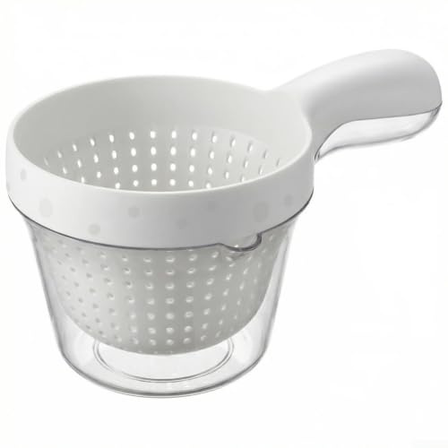 Vilgftyiet Canasta escurridora de platos de doble capa con mango ergonómico para escurrir ensalada de pasta y espaguetis, tamiz de alimentos extraíble para fregadero, 19 x 12,5 cm (blanco)