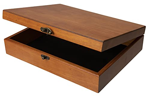 WE Games Old World Wooden Box with Brass Latch – Vintage-Style Wooden Keepsake Box for Jewelry & Trinket Storage, Light Cherrywood Finish