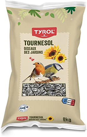Tyrol Graines oiseaux Extérieurs, Graines de tournesol pour oiseaux, Durables et Ecologiques, Pour la Survie et le Bien-Être, 8KG ODC