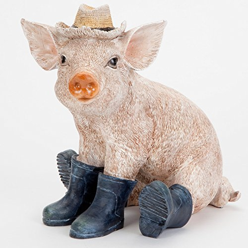 Bits and Pieces - Schweinchen mit Hut und Stiefel - Tierfigur Schwein Gartendeko Hausdeko Sau Ferkel aus Kunstharz