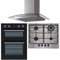 SIA 60cm Built-in Double Oven, Stainless Steel 4 Burner Gas Hob & Cooker Hood