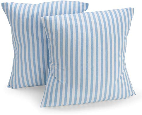 FILU Kissenbezug 40 x 40 cm 2er Pack (Farbe wählbar) Hellblau/Weiß gestreift - Kissenhülle, Kissen, Sofakissen, Dekokissen, Sitzkissen, 100% Baumwolle, Deko für jeden Raum, Garten und Terrasse