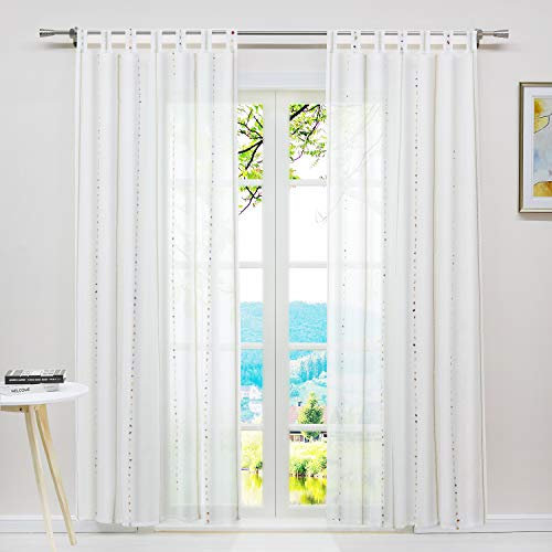 ESLIR Gardinen mit Schlaufen Vorhänge Leinen Gardinenschals Halbtransparent Schlaufenschal Wohnzimmer Weiß #4 BxH 140x225cm 2 Stück