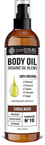pureSCRUBS Ultra Moisturizing Sandalwood Body Oil Spray For Dry Skin, Massage, Cuticles & More, Organic Blend of Jojoba, Argan, Coconut, Sweet Almond & Avocado Oils Enriched with Vitamin E, Lg 4oz
