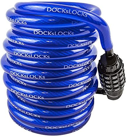 DocksLocks Spiralkabelschloss, wetterfest (1,5 m bis 7,6 m Länge) mit zurücksetzbarer Kombination, Diebstahlschutz für Kajaks, Fahrräder, Paddleboards, Roller, Ausrüstung, Fahrräder und mehr, 6 m