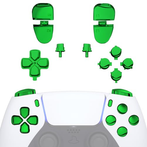 eXtremeRate D-Pad R1 L1 R2 L2 Gatillos Share Options Acción Reemplazo Botones Completo para ps5 Mando Teclas de Repuesto Botón Compatible con ps5 Control BDM-030/040/050 Modelo(Verde Cromo)