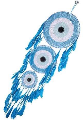 BESPORTBLE Handgefertigter Geflochtener Wandbehang Für Hochzeiten Und Feste Blauer Punkt Mit Federn Dekorative Wanddekoration Für Energetisches