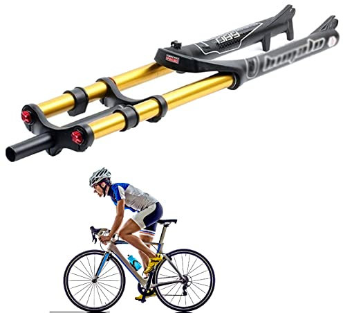 WZFANJIJ Fahrrad Federgabel für Mountainbike Air Double Shoulder Downhill Abseilen Stoßdämpfer Straight Tube Ultralight Fahrrad Stoßdämpfer Zugstufeneinstellung,Gold-26inches