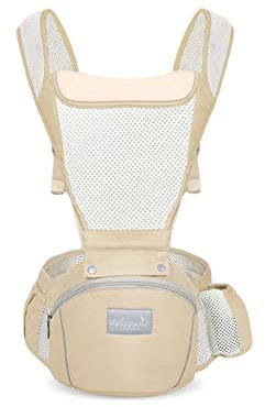 SONARIN Atmungsaktive Multifunktion Babytrage mit Hüftsitz,Ergonomisch Babytragetasche Kindertrage Baby Tragesystem für Neugeborene ab Geburt 0-36 Monate,Bauchtrage Rückentrage(Gelb)