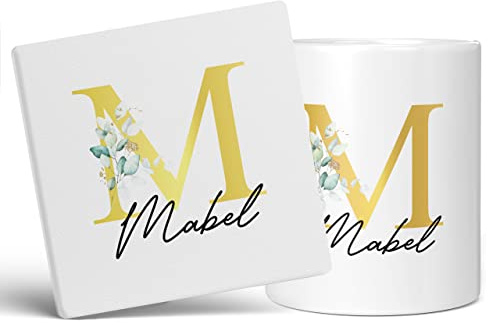 Tazza con scritta Lettera M, personalizzabile con nome, idea regalo, lettera stampata effetto oro, non metallica, tazza da caffè in ceramica per uomini o donne, tazza extra grande e gigante, tazza