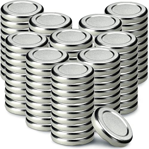 KADAX Jar Lids Ø 43 mm, Sealing Solutions for Small Bottles and Mini Jars, Metal Tops with Four Threads for Preserving Jam and Honey (Silver Lids, Set of 100)