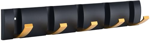 maifey Garderobenhaken Schwarzgold, Moderne Wand Hakenleiste mit 5 Klappbar Hakens, Wasserdichte Garderobenleiste für Badezimmer, Schlafzimmer, Eingangsbereich, Tür