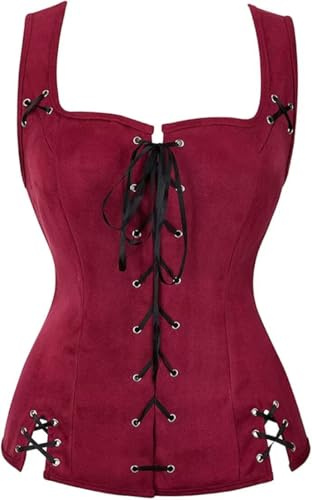 jutrisujo Wikinger Kleidung Damen Pirat Kostüm Renaissance Weste Bluse Set Mittelalter Gothic Steampunk Cosplay Top Schnürung Oktoberfest