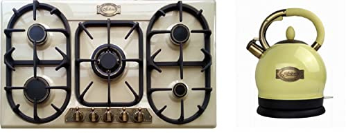 Kaiser KG 9325 ElfEm Gas-Kochfeld,90cm,Einbau Herd, Emaliert Elfenbein, 3,8 KW WOK,Gas-Control,Erdgas, Propangas+WK 2000 ElfEm Exklusiver Retro Wasserkocher Kontroll LED 2 L 1800W