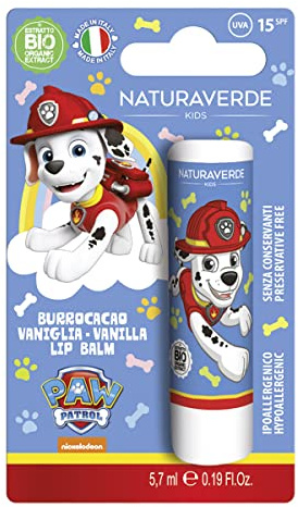 Naturaverde | Kids – Paw Patrol – Lippenbalsam mit Vanille, Kakaobutter für Kinder mit Bio-Sheabutter, mit UVA-UVB-Filtern – LSF 15, Lipstick 5,7 ml