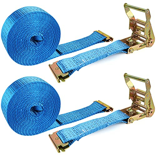 2 Pack Heavy Duty Ratchet E Track Straps - 20ft, 11000 LBS Break Strength, Etrack Tie Down Straps for Trailer, Trucks