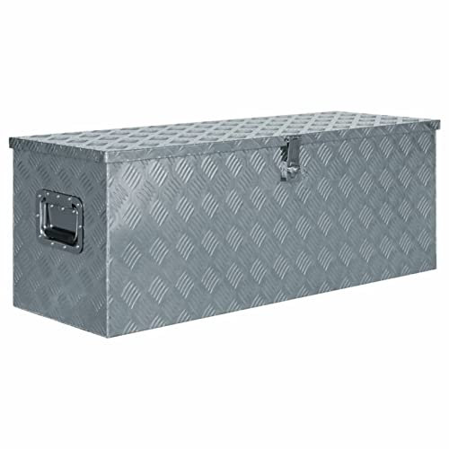 ZEYUAN Aluminiumkiste, Staubox, Anhänger Kiste, Aluminiumbox, Koffer Box, werkzeugkasten, 110,5×38,5×40 cm Silbern