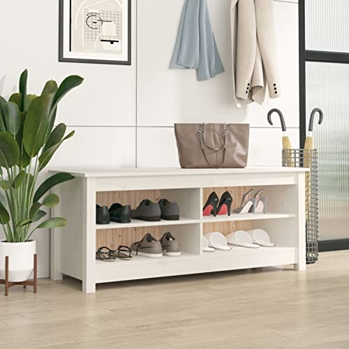 XIAOGUANG Schuhbank, Sitzbank Flur, Schuhregal Mit Sitzfläche, Schuhschrank Mit Sitzbank, Garderobenbank, Weiß 110x38x45,5 cm Massivholz Kiefer