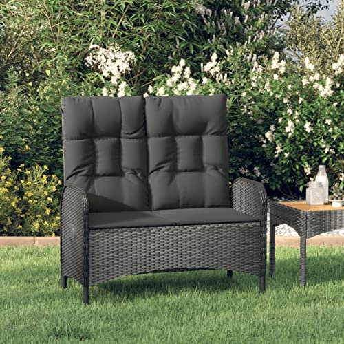 Chusui Gartenbank mit Liegefunktion & Kissen, Gartenbänke, Sitzbank Outdoor, Parkbank, Garten Bank Für Draussen, Outdoor Deko Wetterfest, 107cm Poly Rattan Schwarz