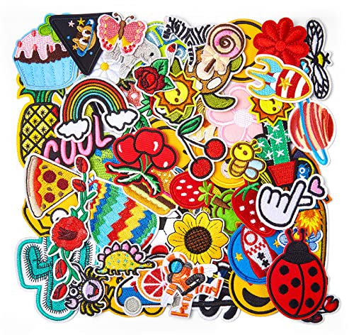 Anpro bügelflicken - 65 PCS flicken zum aufbügeln, Niedliche Muster, Kombinationen von Tieren, Pflanzen und Früchten in verschiedenen Größen