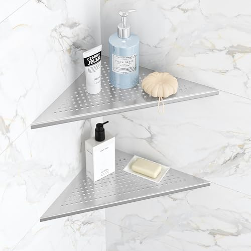 Qeke Ecke-Duschablage, Duschregal aus 304 Edelstahl, Einbau-Wandregal in Fliesenfugen, Badezimmer-Organizer ohne Bohren, 2 Stück, 30,5 cm, Nickel Gebürstet