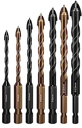 NORAZE Juego de Brocas de Metal de Vidrio Hexagonal Cruzado de 3-12 mm Brocas helicoidales de Azulejos de hormigón de Madera de cerámica Brocas de aleación (Color : Black, Size : 6-8-10-12mm)