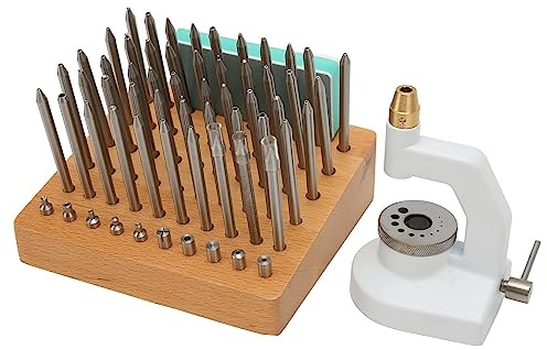 Tonysa Strumento di Picchettamento per Riparazione Orologi, Kit di Punzonatura per Gioielli da Orologiaio, 50 Punzoni e 10 Punzoni, Impugnatura Ergonomica Antiscivolo