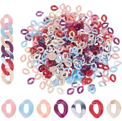 PH PandaHall 420 Stück 7 Farben Acryl Verbindungsringe Schnellverbinder 13x10mm Oval Offene Verbindungsringe Taschenkettenglied Für Halskette Armband Brillenkette DIY Schmuck Kabelkettenherstellung