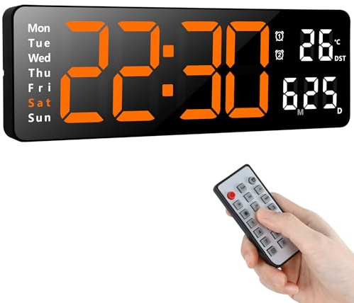 Koolertron Wanduhr Digital 13 Zoll Digitale Wanduhr Groß Display, LED Wall Clock mit Fernbedienung, Digital Uhr Einstellbarer Helligkeit mit Uhrzeit/Datum/Temperatur für Wohnzimmer Küche Büro Gym