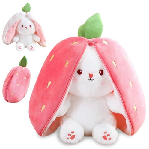 MUNSKT 2024 New Rabbit Muppet Toys，Soft Plush Toy 25cm Carrot Strawberry Plushies Doll with Zipper Decoration for Birthday Easter Valentines， Rabbit Plush for Girls Boys Children's Day Gifts.