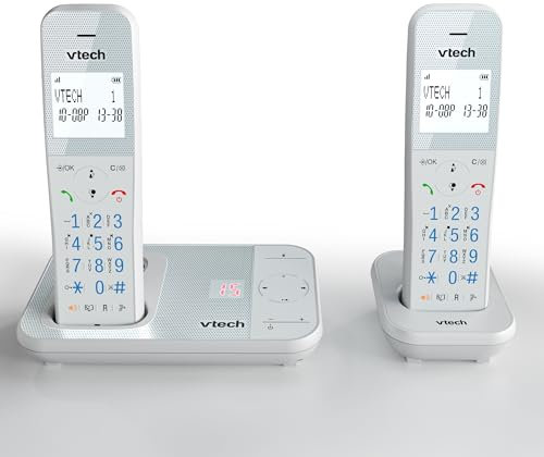 VTech XS1051 telefono senza fili a due telefoni con segreteria telefonica, Telefono DECT senza fili, Rilevamento chiamante/Funzione chiamata wireless, Amplificatore di Volume, Funzione vivavoce